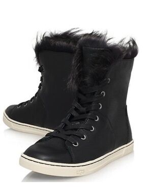 UGG Croft Toscana Black Leather Fur-Lined High-Top Lace-Up Sneaker Boots 7.5